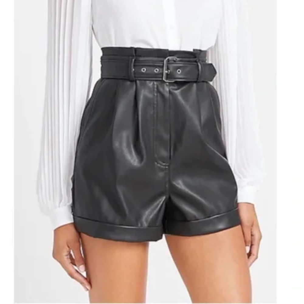 High waist leather look shorts